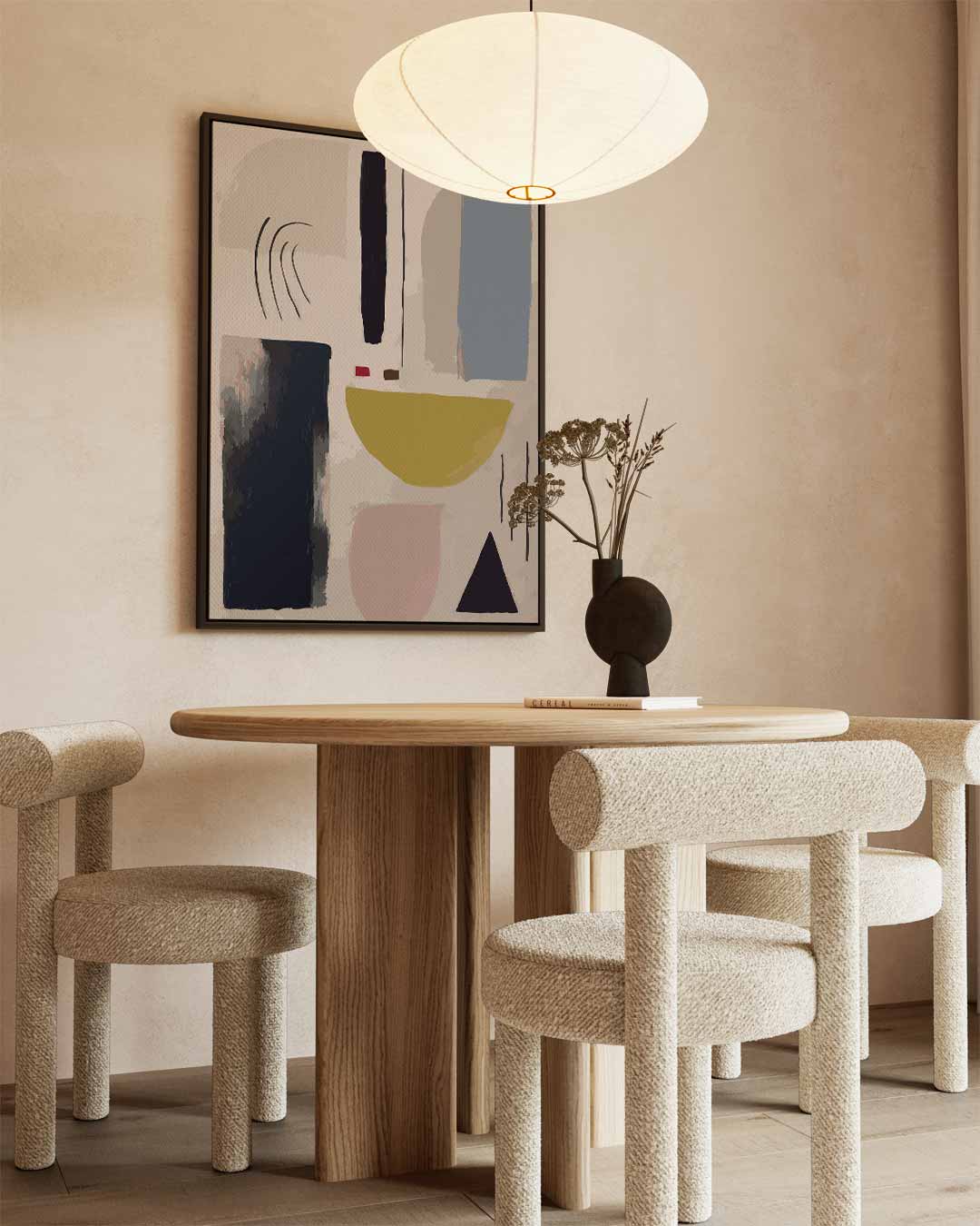 Speelse Abstractie – kunstwerk met zwarte baklijst