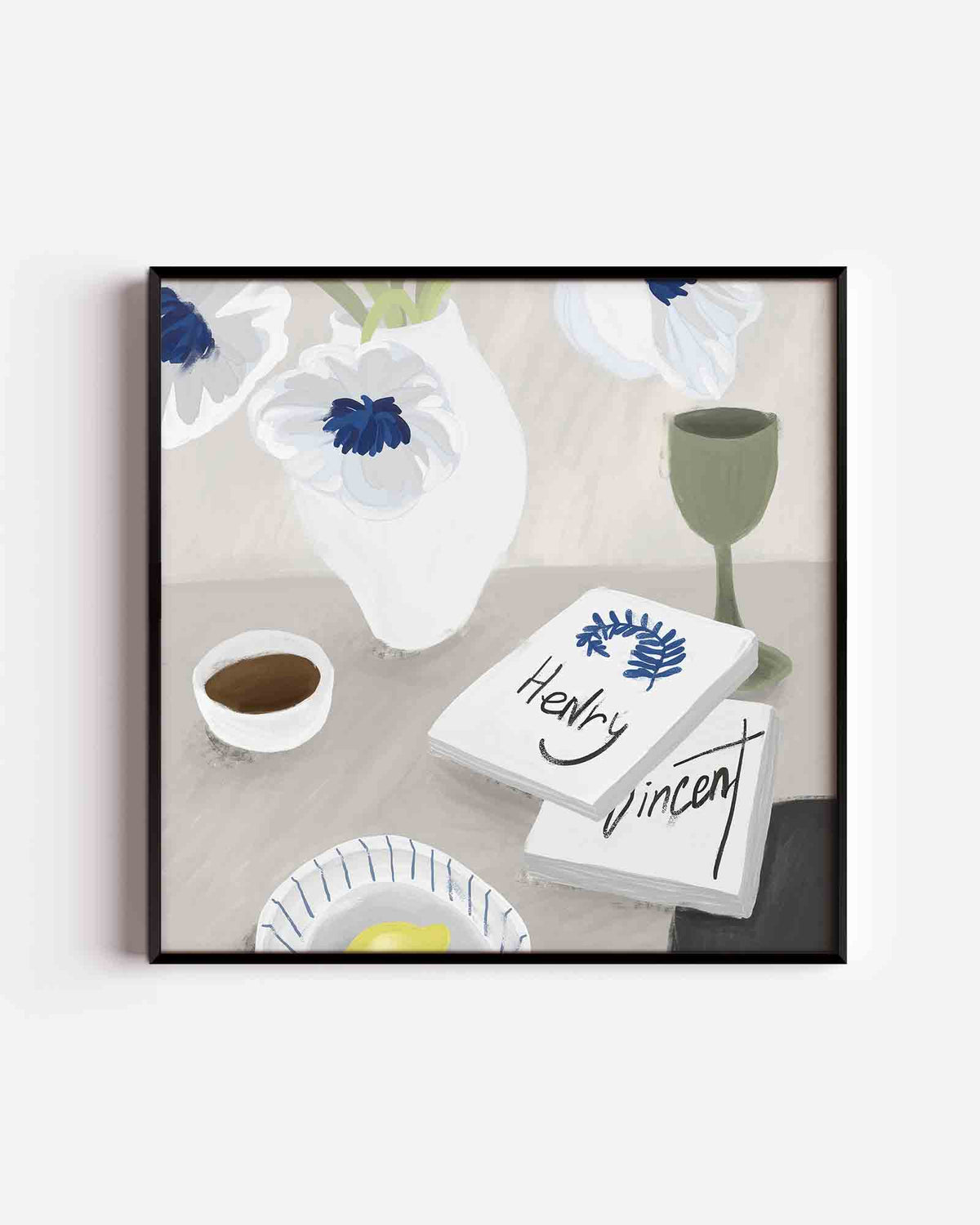Stilleven met bloemen en boeken – kleurrijke illustratie poster als wanddecoratie