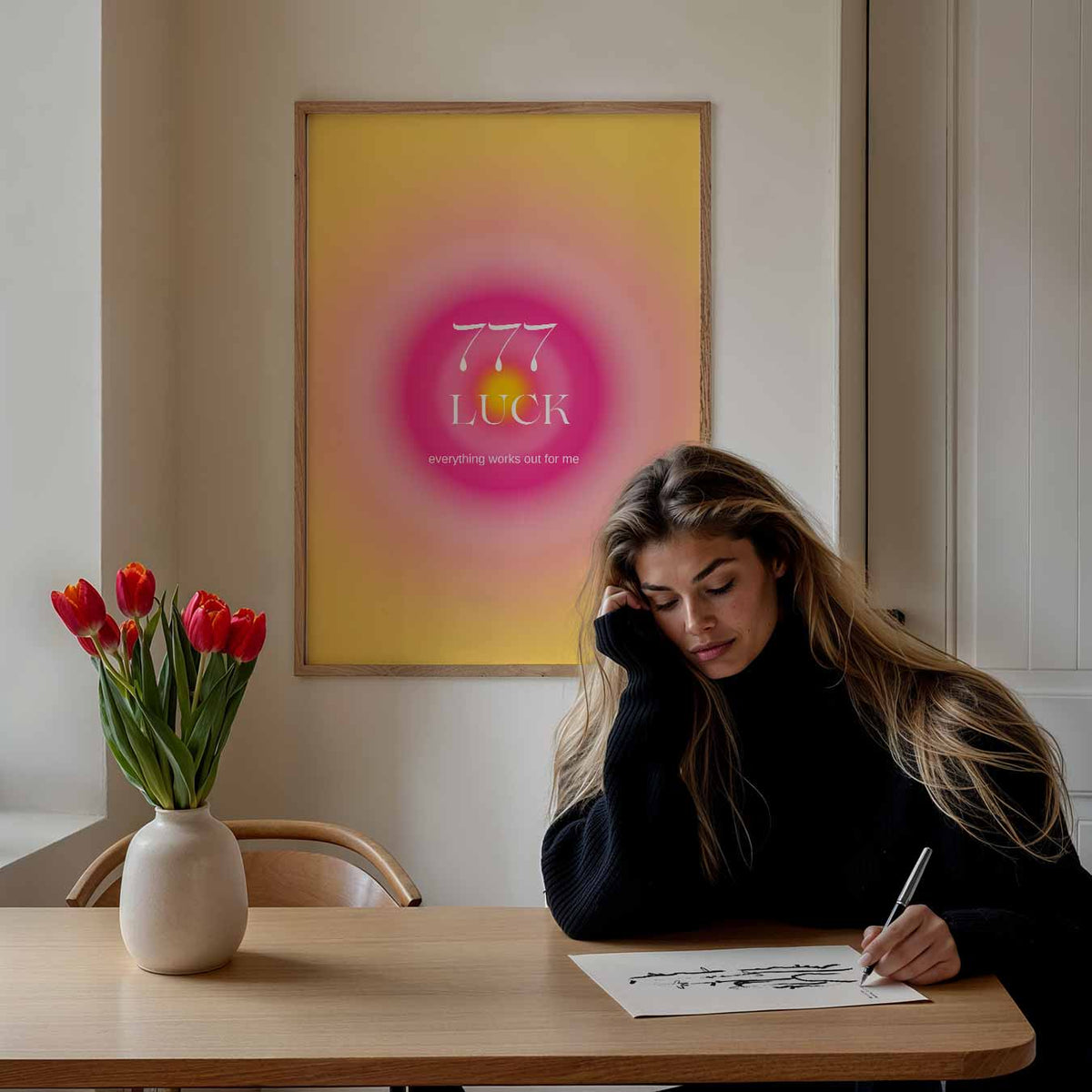 Geluksgetal 777 – mindful poster als rustige wanddecoratie