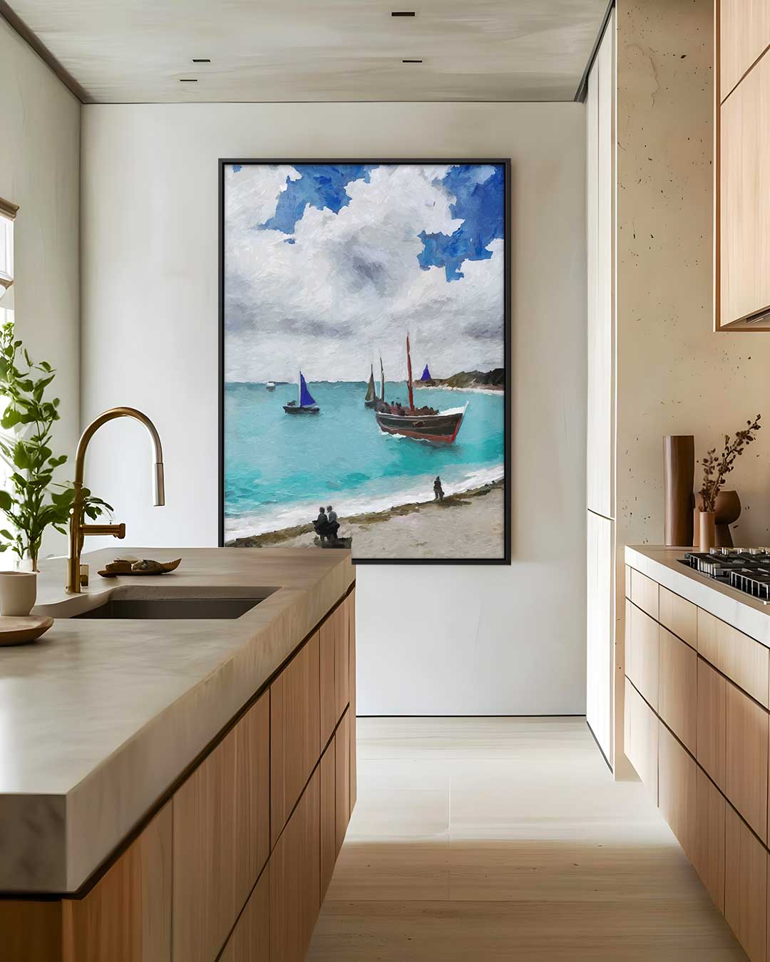Zomerzeilen aan de Kust – canvas wanddecoratie in portret formaat
