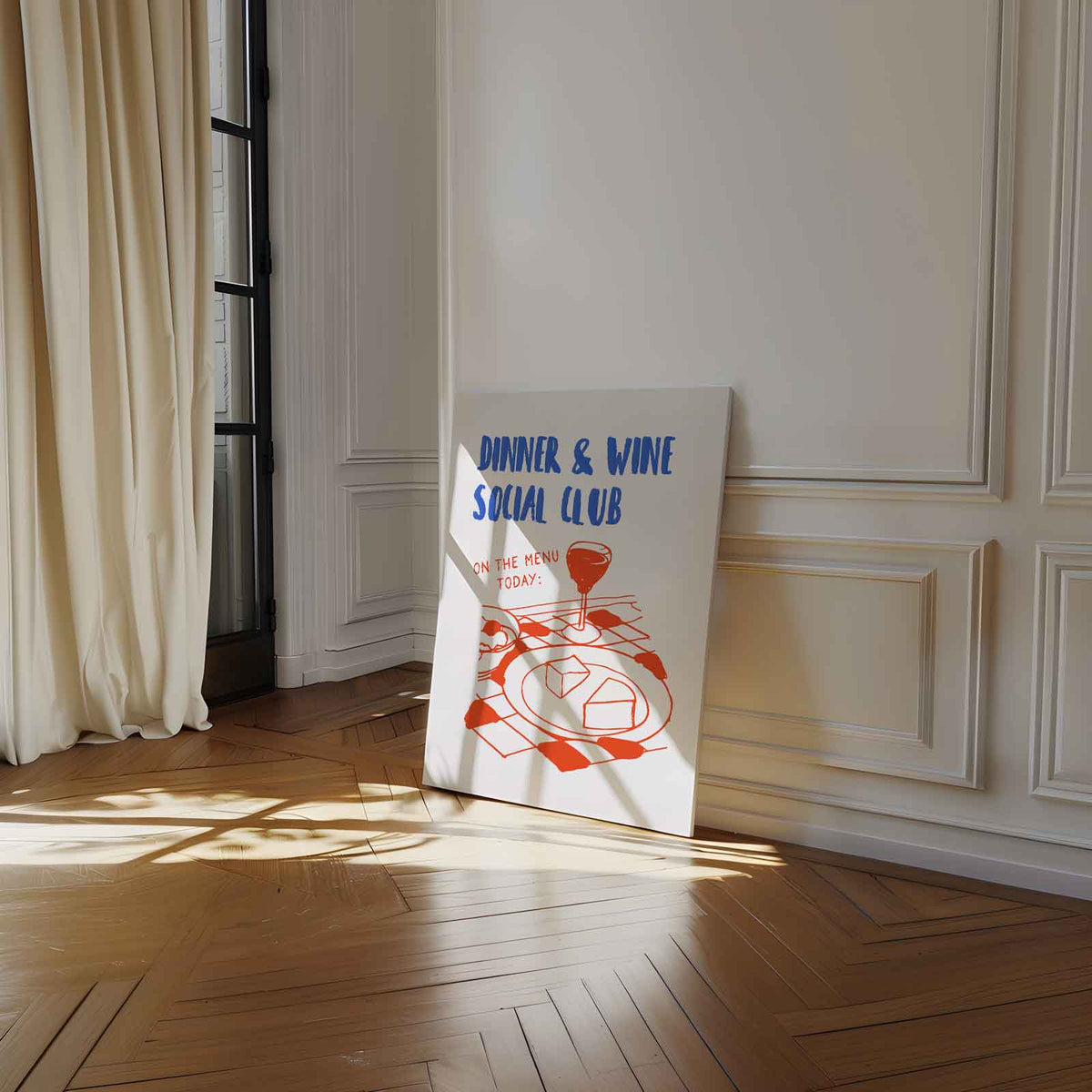 Dinner & Wine Social Club Poster – staand kunstwerk voor modern interieur
