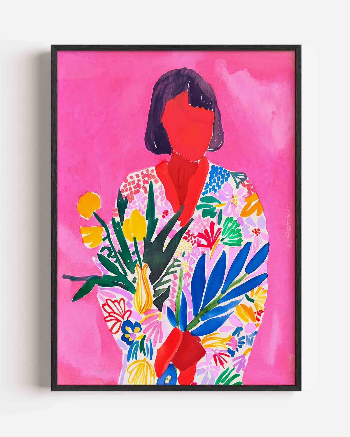 Vrouw met bloemen – kleurrijke illustratie portret poster als wanddecoratie