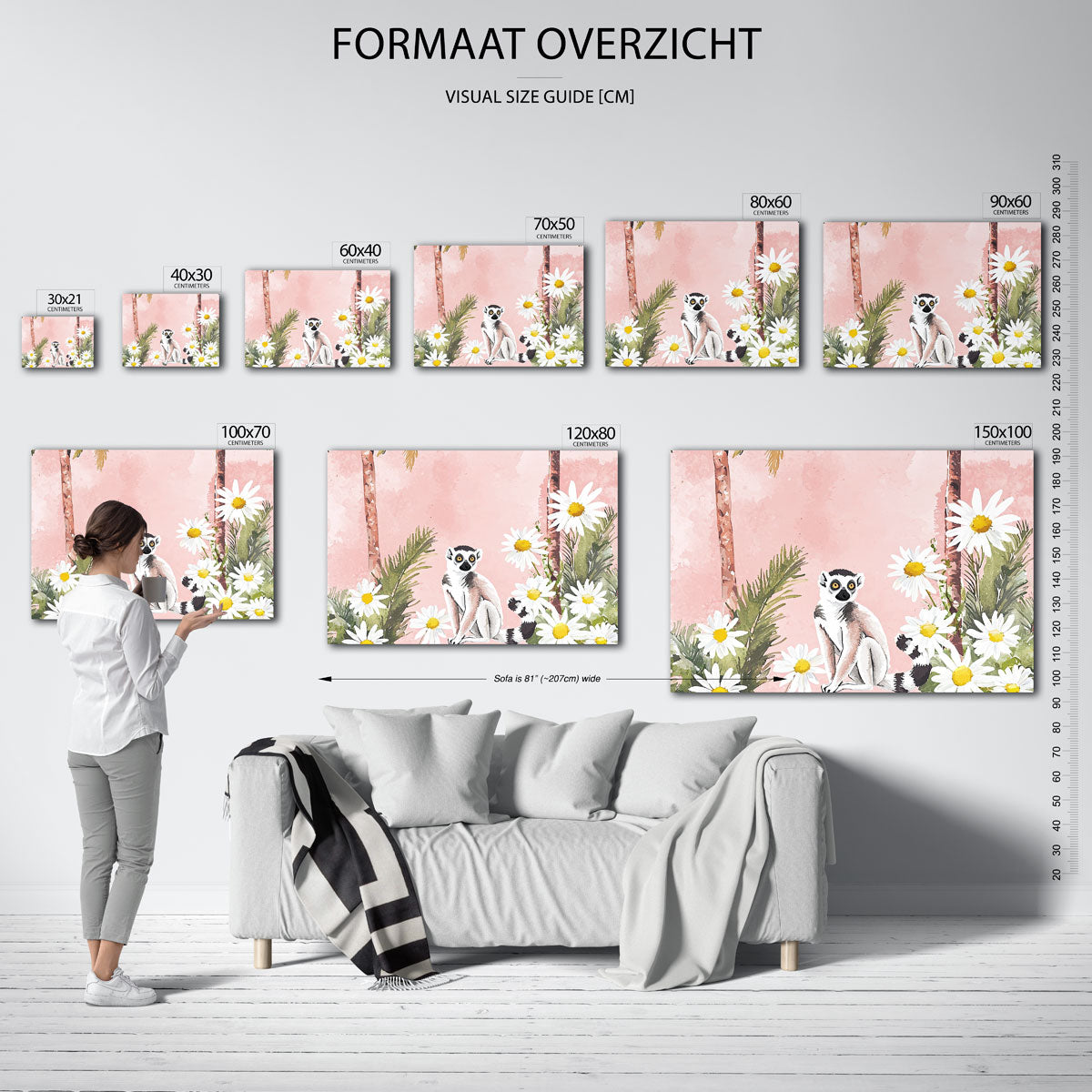 Lemur en bloemen – liggende muurposter met dierenthema