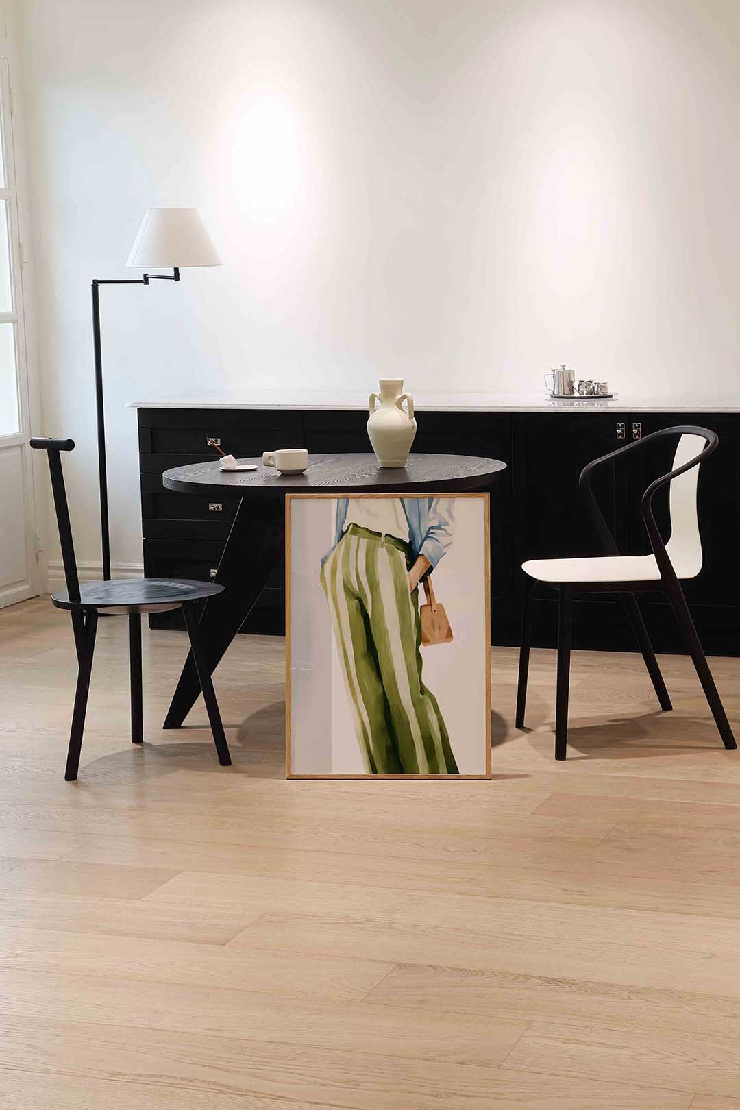 Gestreepte broek en tas – moderne wandkunst als portret poster