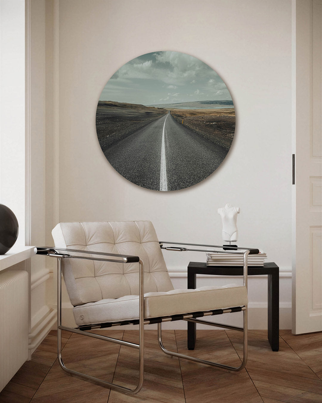 Lange weg – fotografie muurcirkel als ronde wanddecoratie