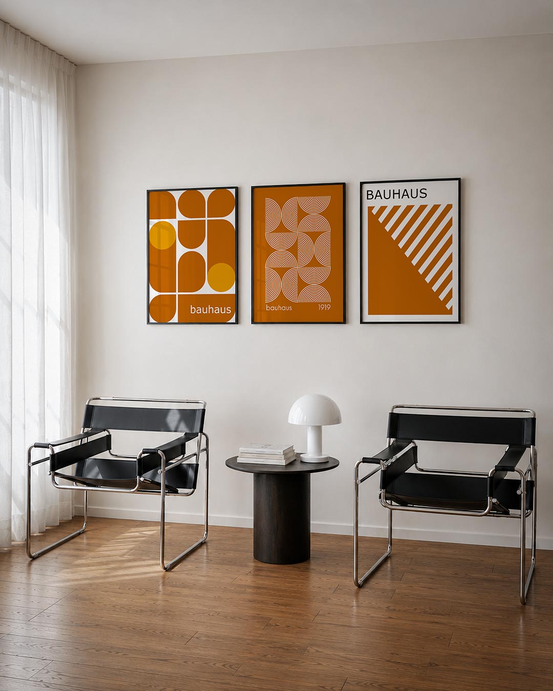 Vormen en vlakken driedelige posterset – deze posterset in drie delen toont een speelse ordening van halve cirkels en