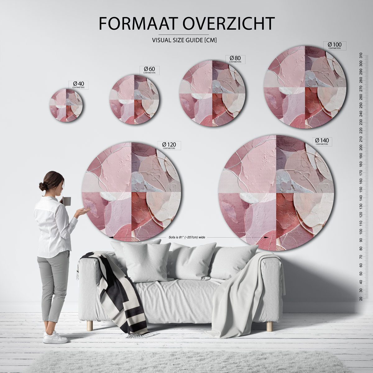 Abstracte vormen – ronde muurdecoratie met vrouwelijk portret