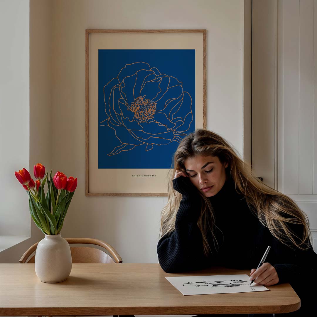 Moderne Bloemenlijn Kunstposter – bloemen poster in staand formaat