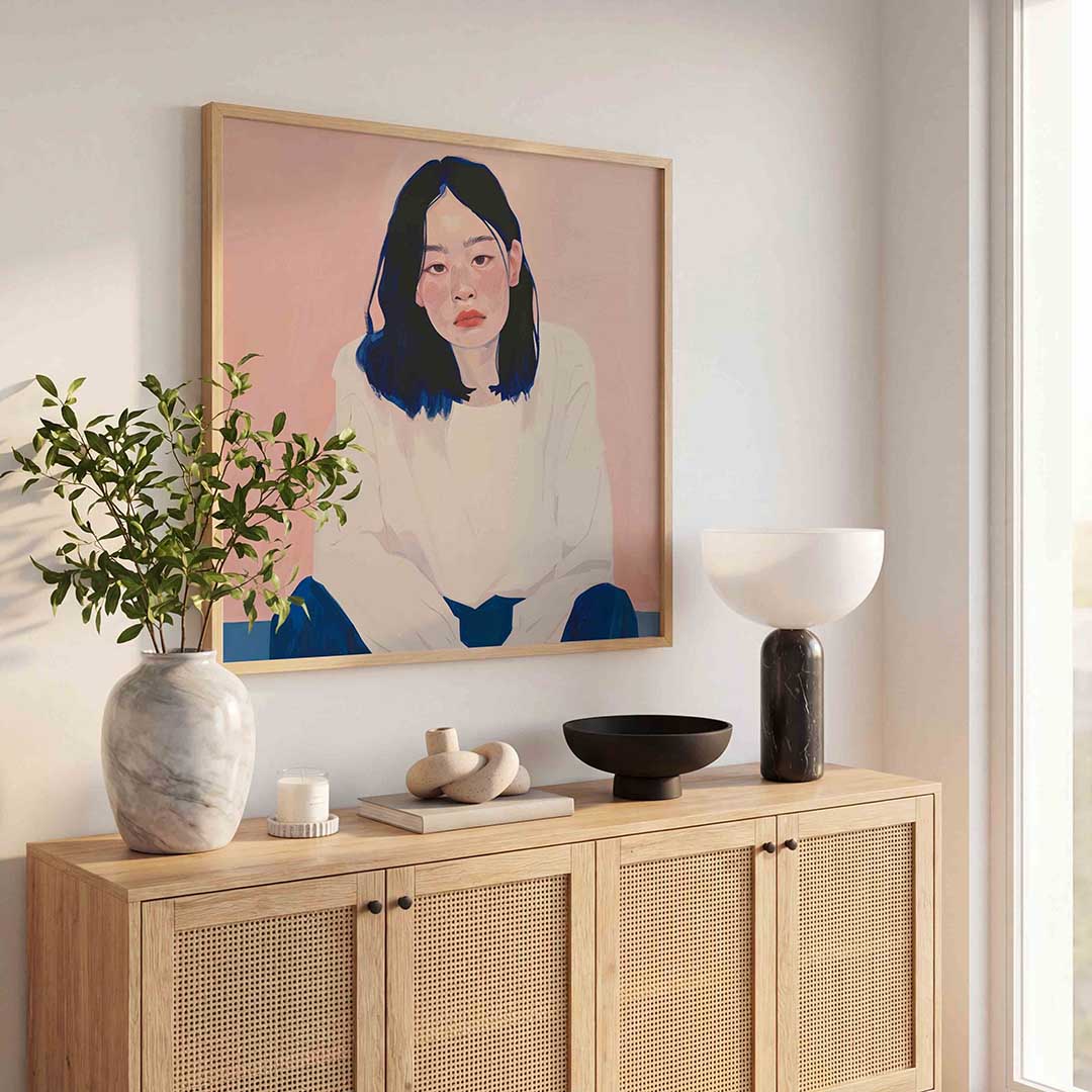 Vrouw met donkere haren – kunst en design poster in vierkant formaat