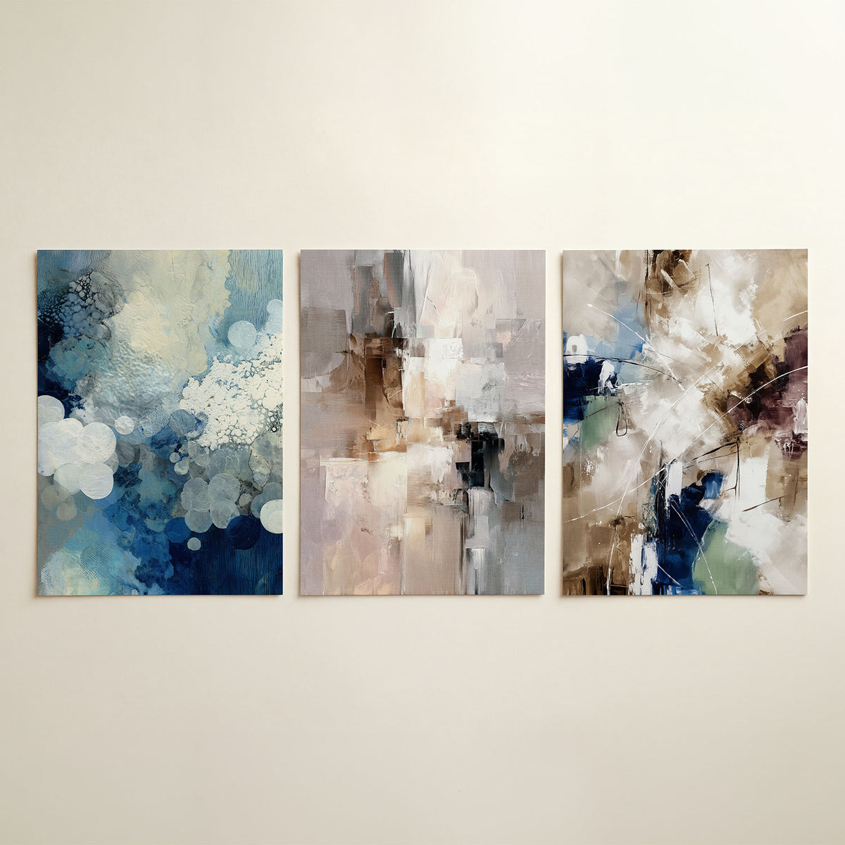 Vormen en vluchtigheid driedelige posterset in tweede interieur