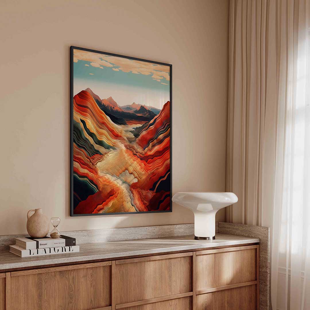 Golvende bergen – surreal poster in staand formaat