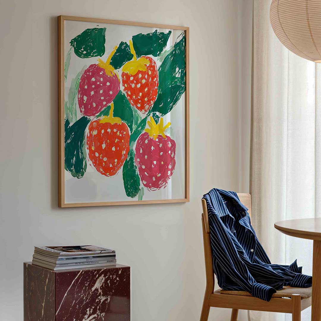Aardbeien en bladeren – bloemen poster in staand formaat