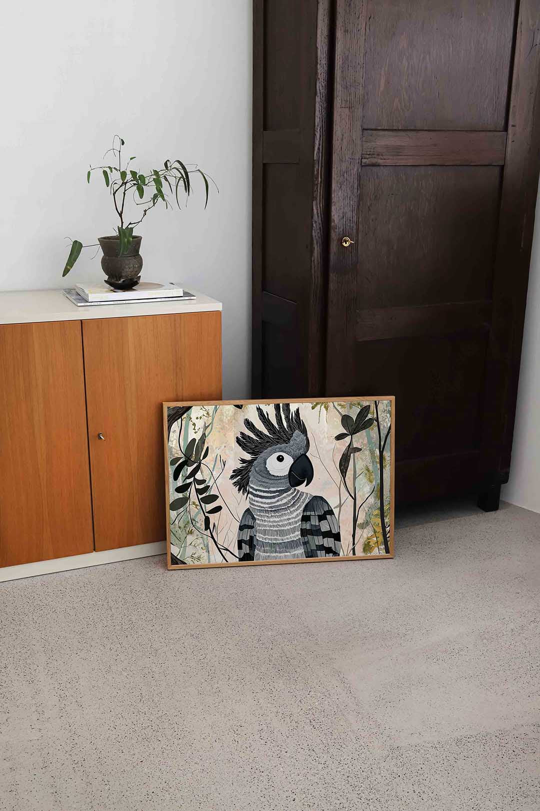 Papegaai met bladeren – dierenillustratie als landscape poster