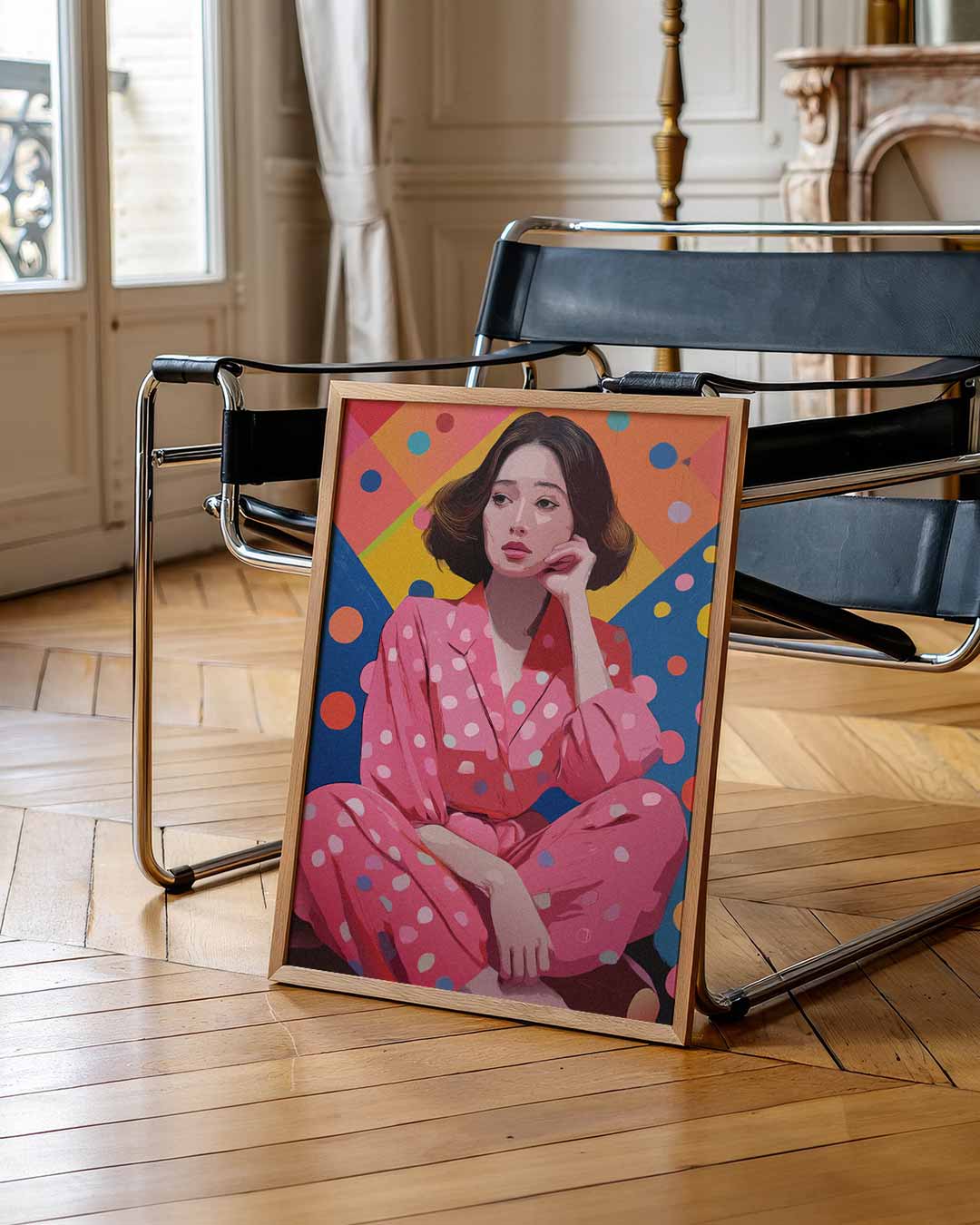 Vrolijke Vrouw in Stippen – urban poster in staand formaat