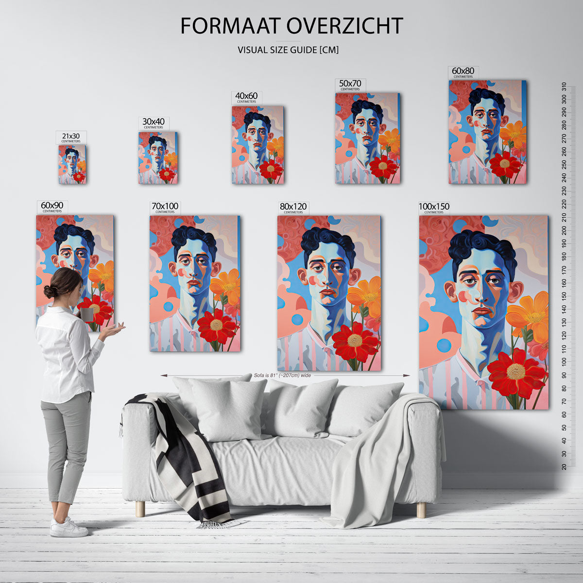Portret met bloemen – staande muurposter met botanisch thema