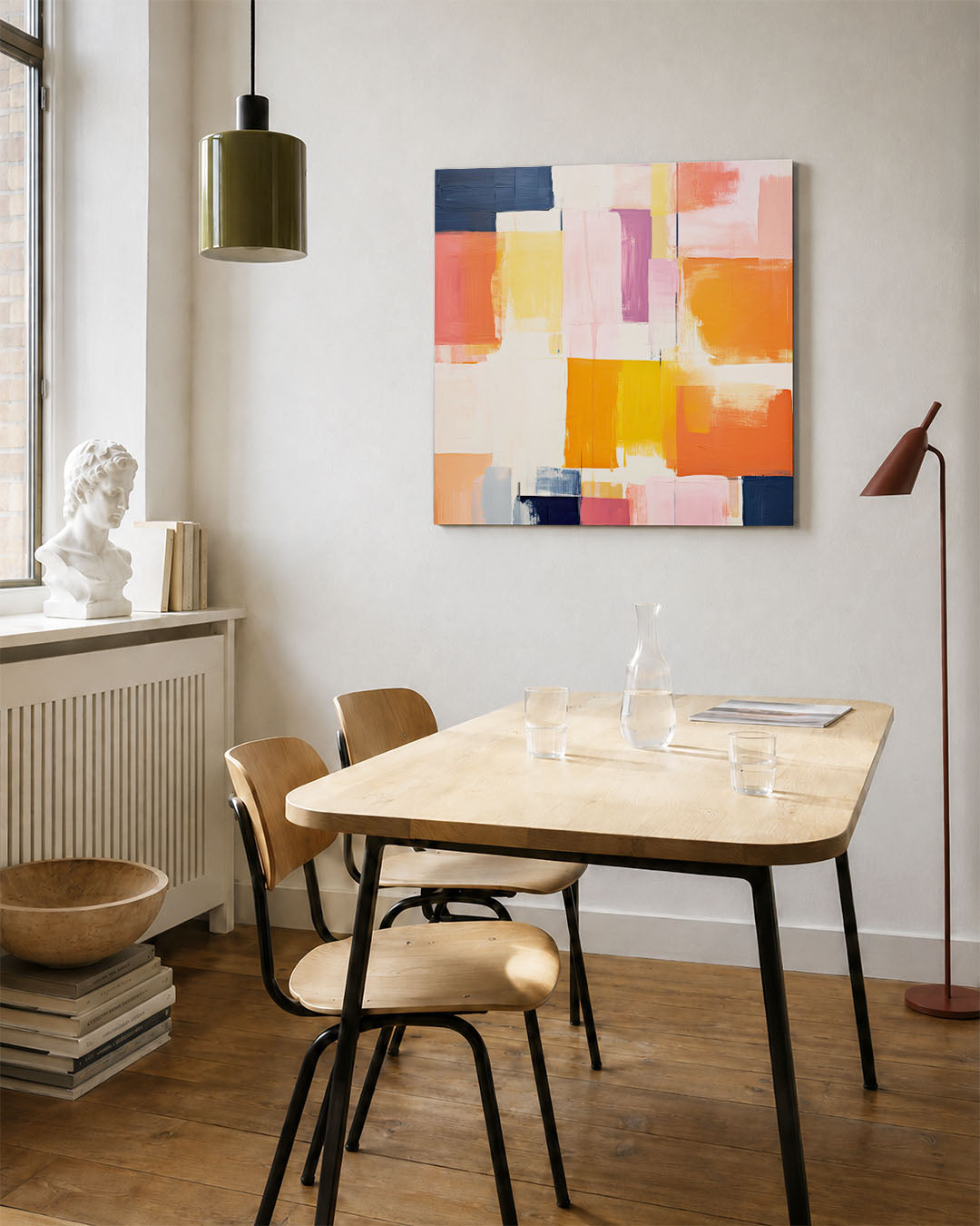 Kleurrijke geometrie kunstwerk – vierkante wanddecoratie – dit kunstwerk toont een levendige compositie van rechthoeken in