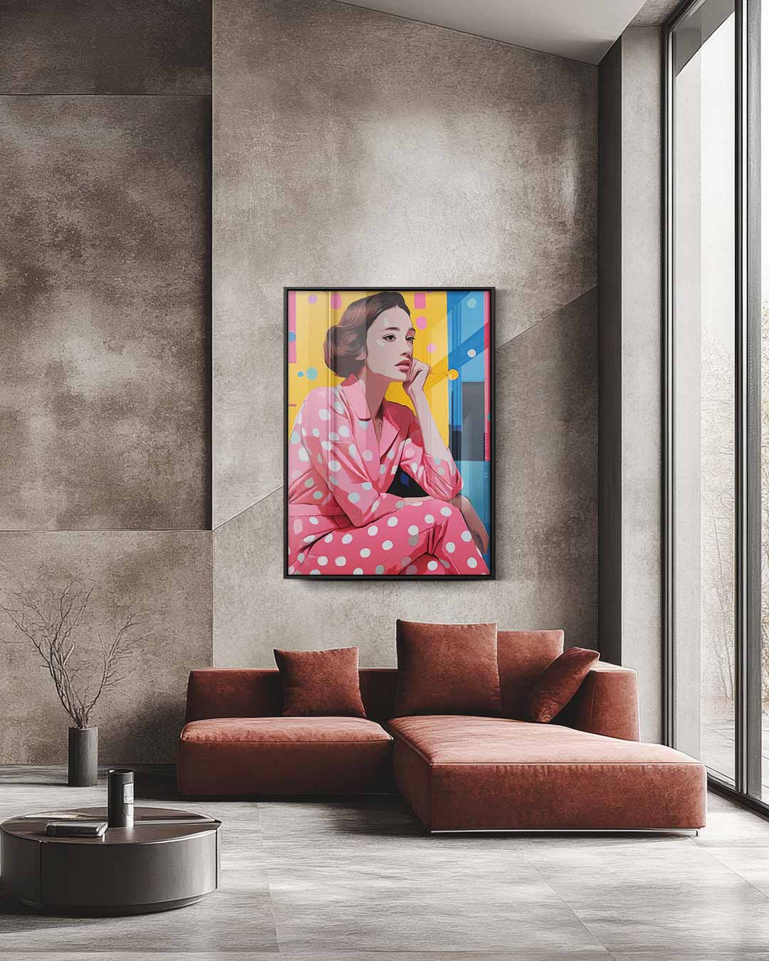 Vrolijke Reflectie in Roze – staande wandkunst voor woonkamer of interieur