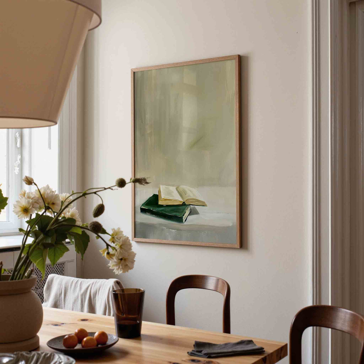 Boeken op tafel – eigentijdse illustratie poster in staand formaat