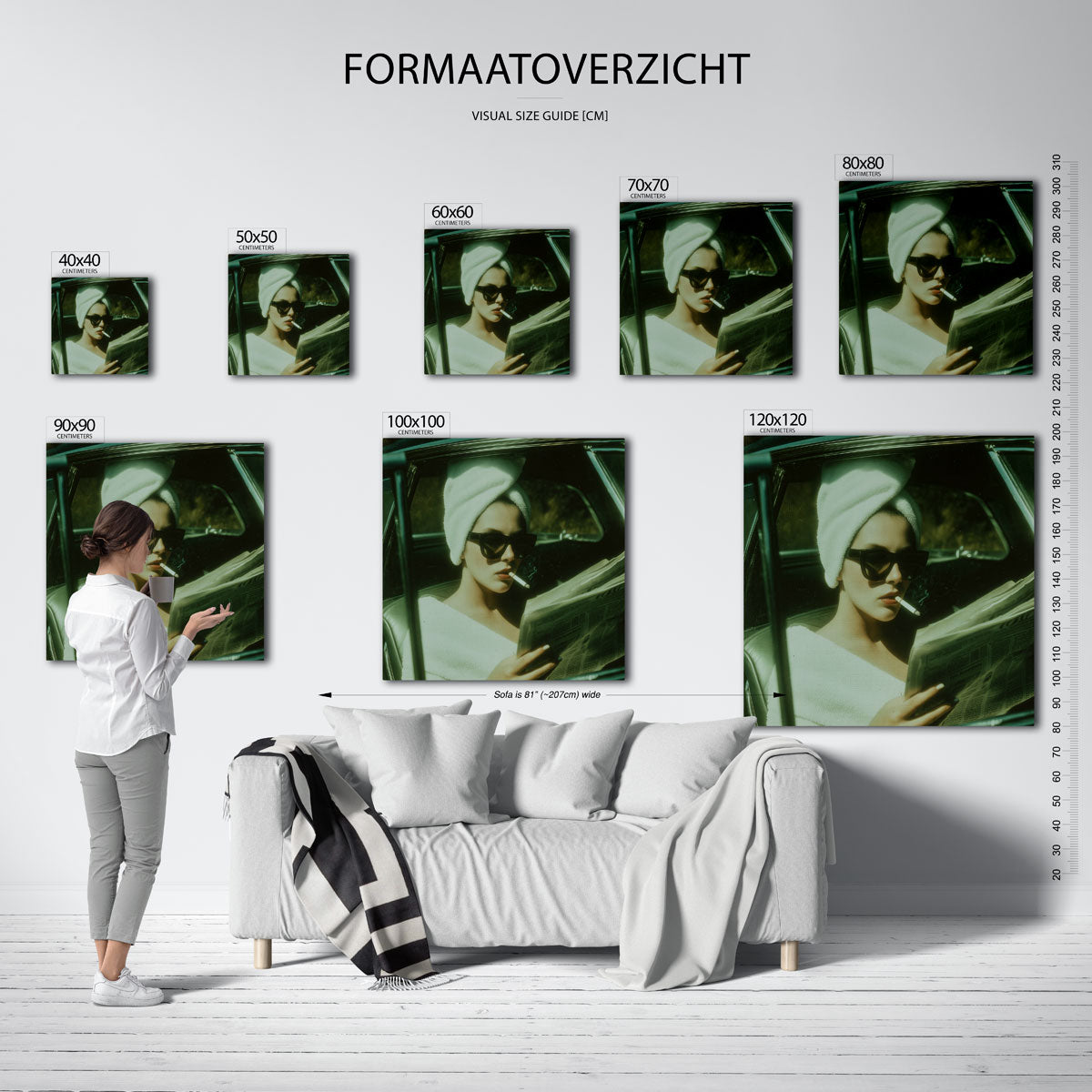 Vrouw met zonnebril en krant – kleurrijke vierkante muurposter in Pop Art stijl