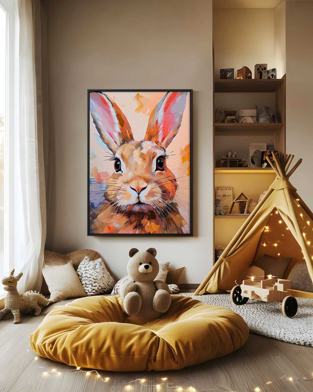 Vrolijke Konijn Portret – canvas wanddecoratie in portret formaat