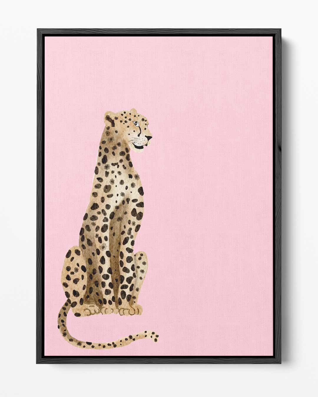 Elegante Luipaard op Roze Achtergrond – portret kunstwerk als wanddecoratie
