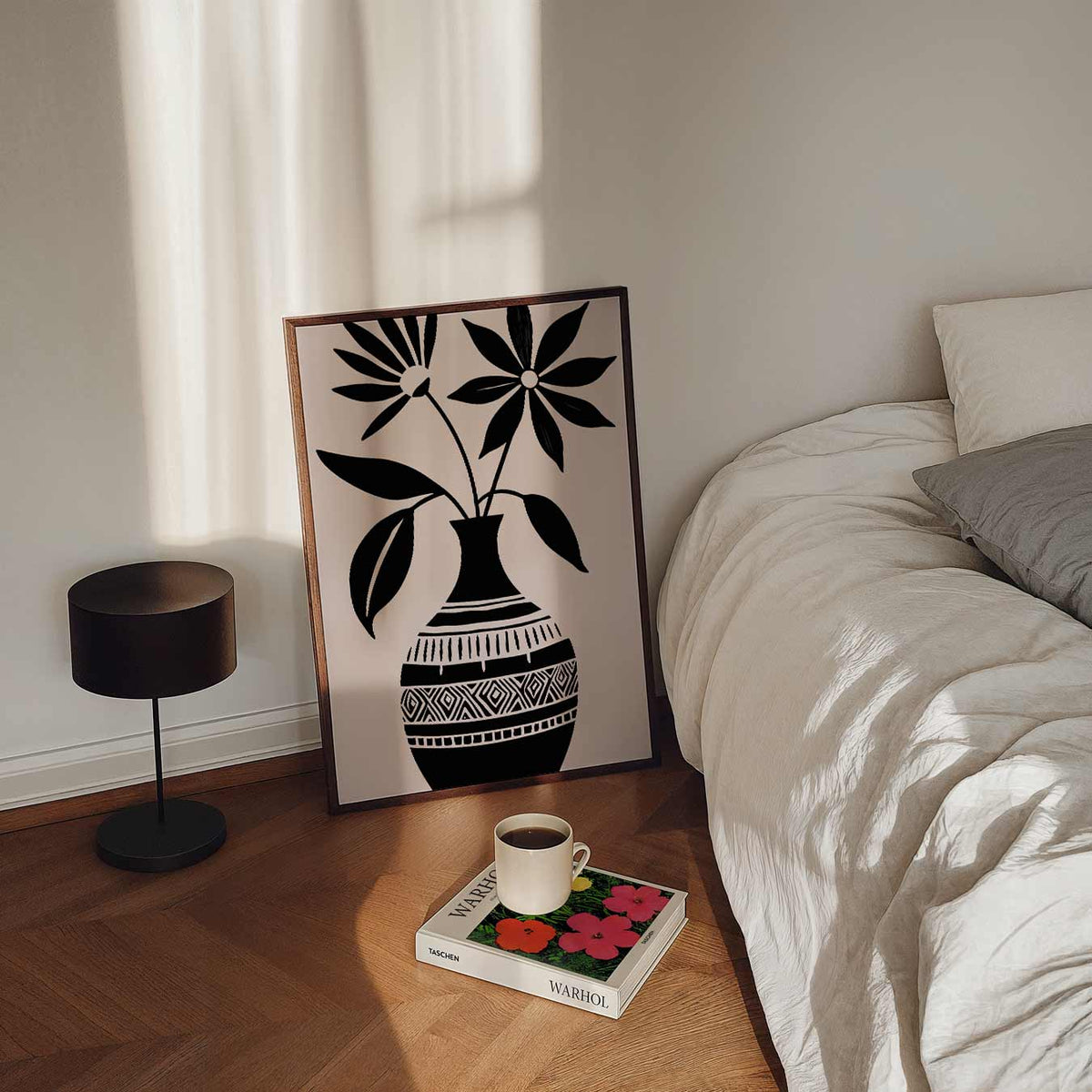 Bloemenvazen Silhouet – staande bloemen wanddecoratie van WallArtistic