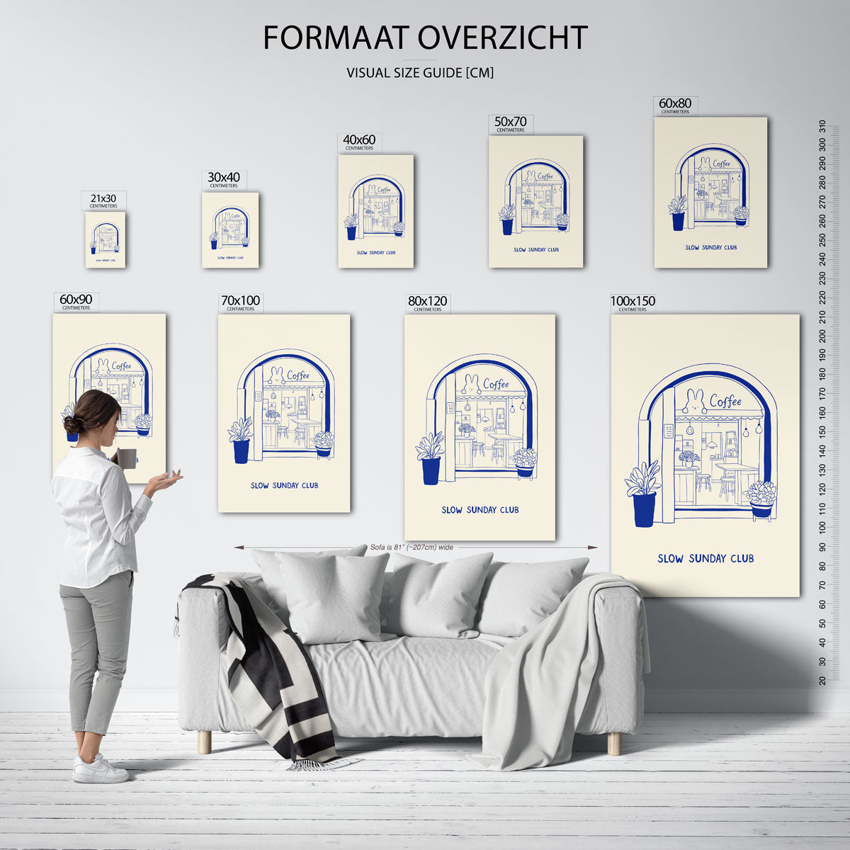Koffiehuis illustratie – staande muurposter met Aziatische uitstraling