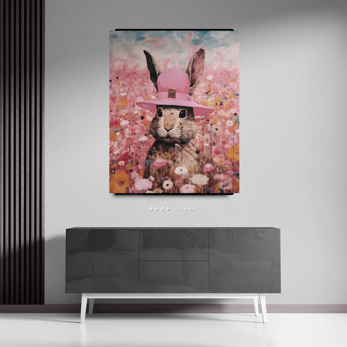 Konijn in Bloemenparadijs – portret wandkunst van WallArtistic