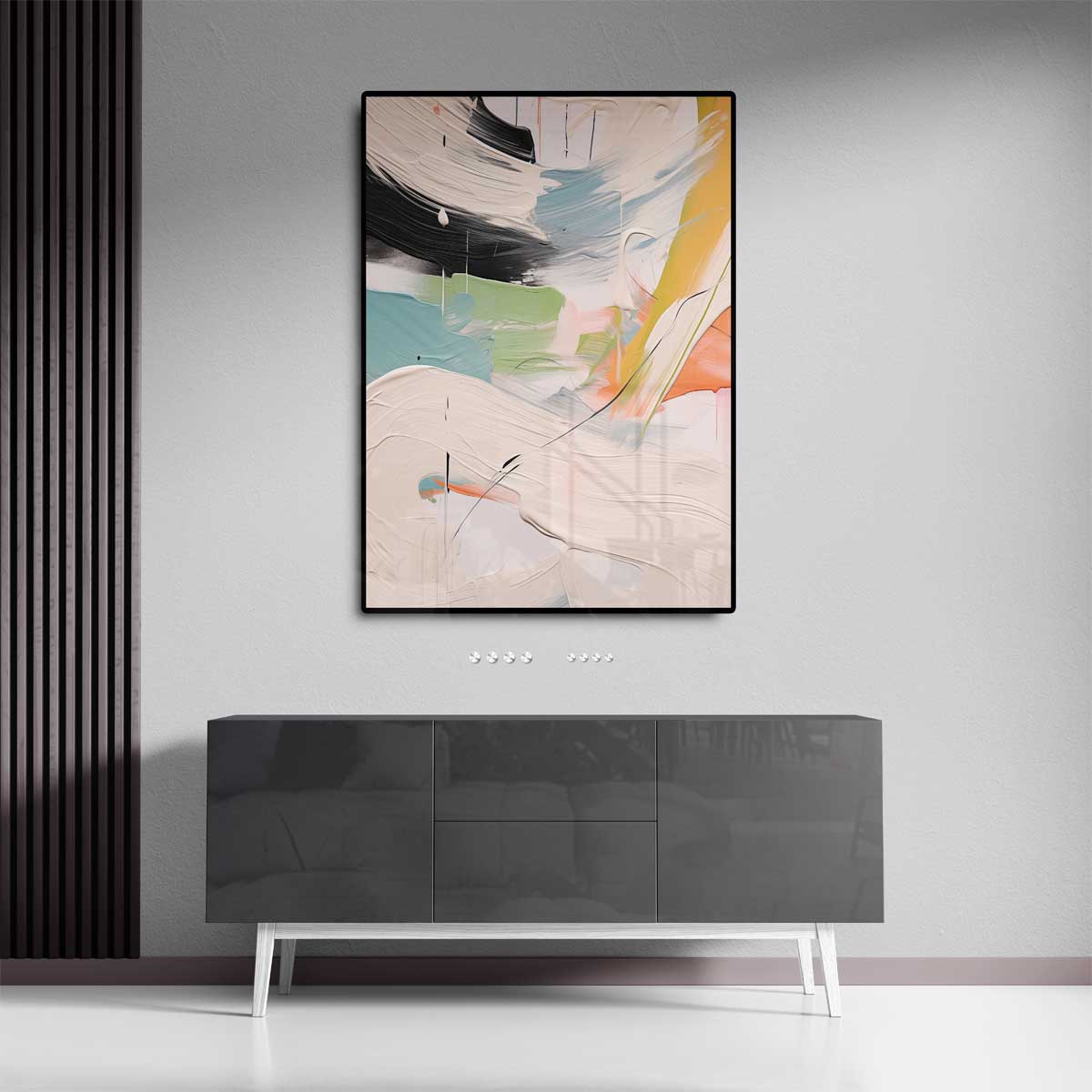 Kleurenstorm in Beweging – staande wandkunst voor woonkamer of interieur