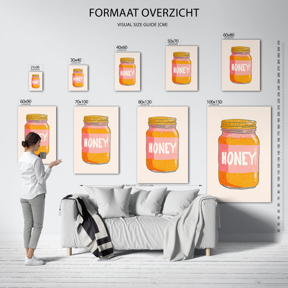 Honingpot illustratie – staande muurposter voor keuken of eethoek
