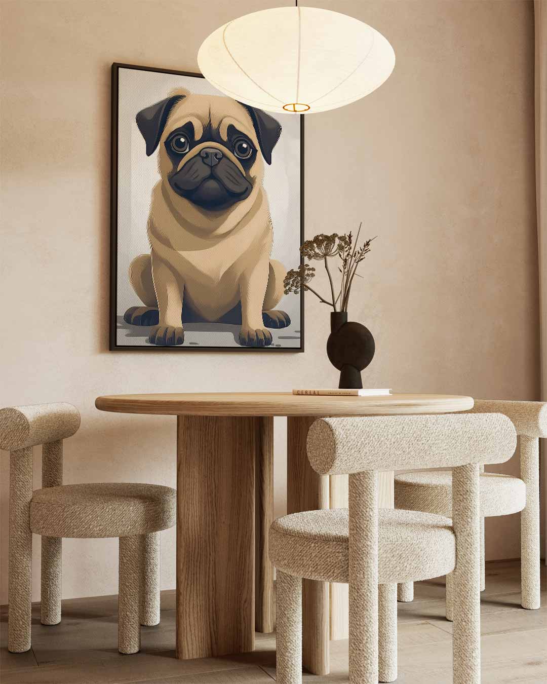 Schattige Mopshond Illustratie – staand kunstwerk voor modern interieur