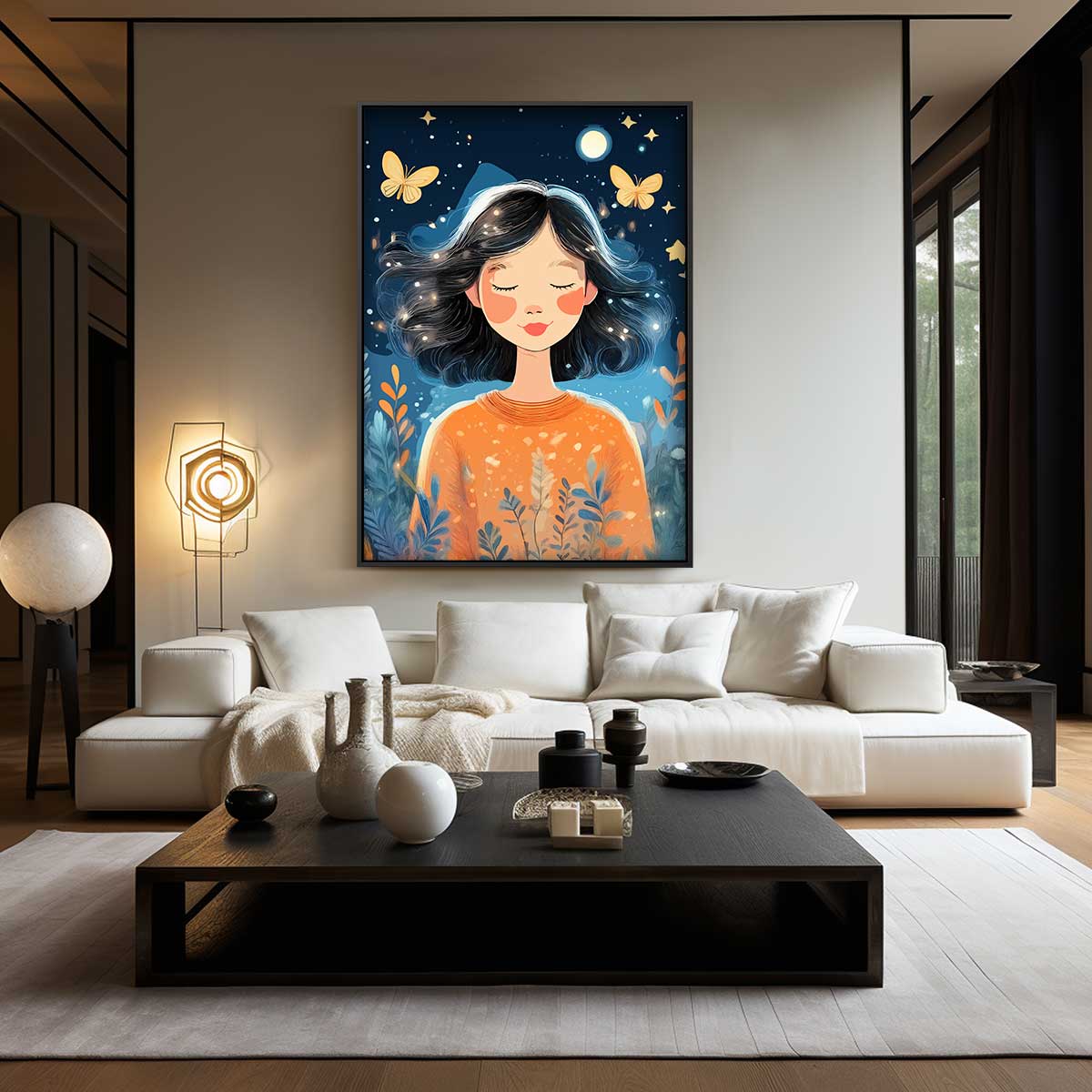 Dromerige Nachtwandeling – canvas wanddecoratie in portret formaat