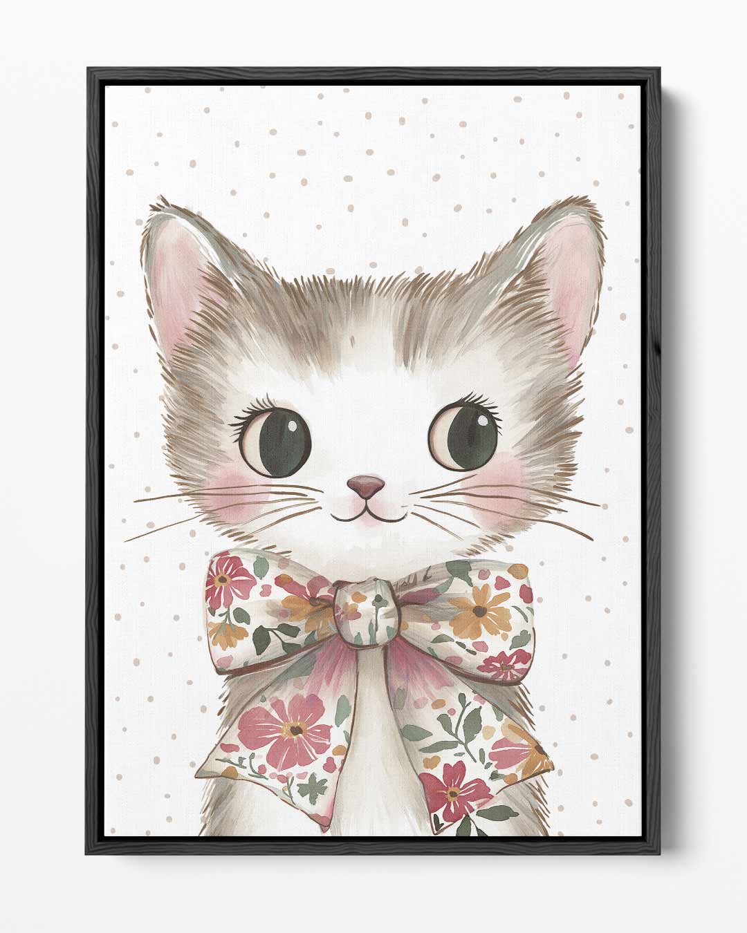 Schattige Kat met Bloemenstrik – portret kunstwerk als wanddecoratie