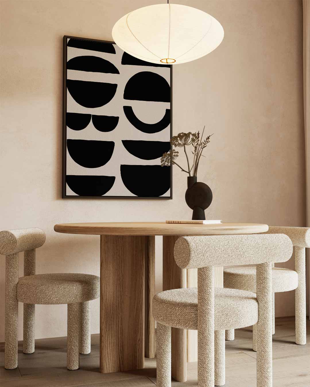 Geometrische Schaduwpatronen – kunstwerk met zwarte baklijst