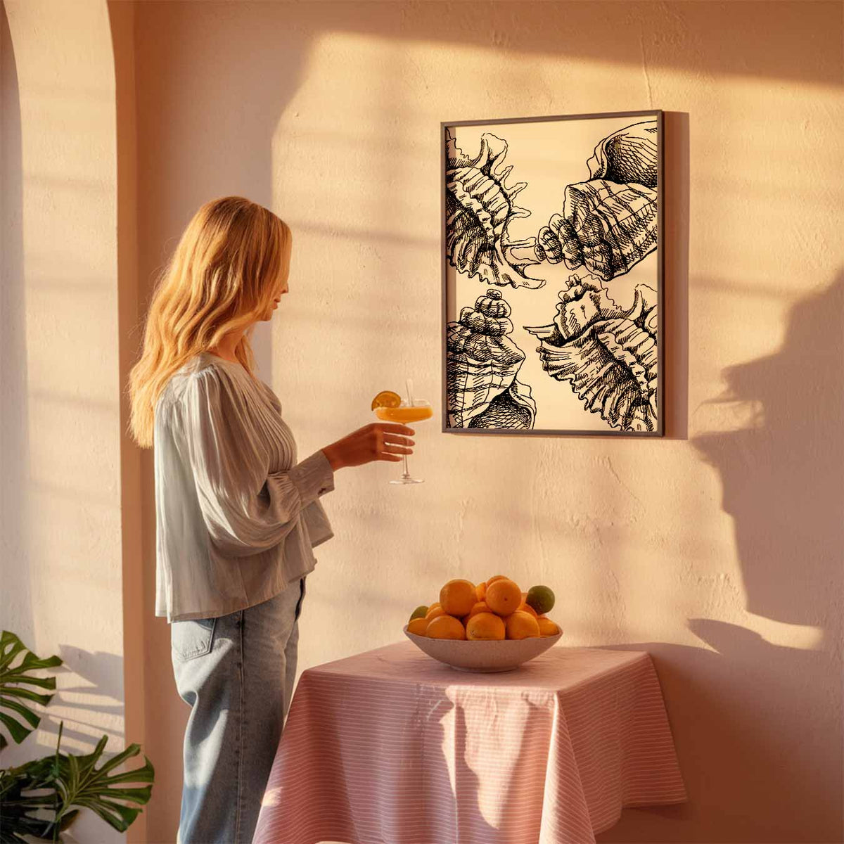 Elegante Schelpenkunst – zeedierenposter als moderne staande wanddecoratie