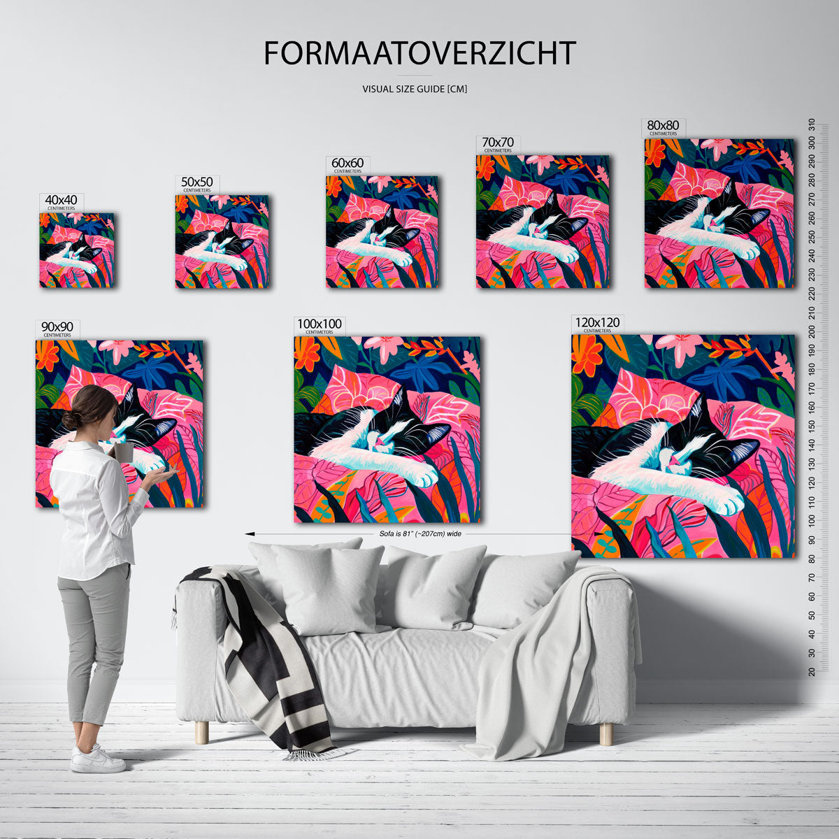 Slapende kat – vierkante muurposter met kleurrijke illustratie