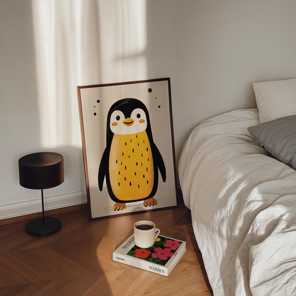 Vrolijke Pinguïn Illustratie – staande kinderkamer wanddecoratie van WallArtistic