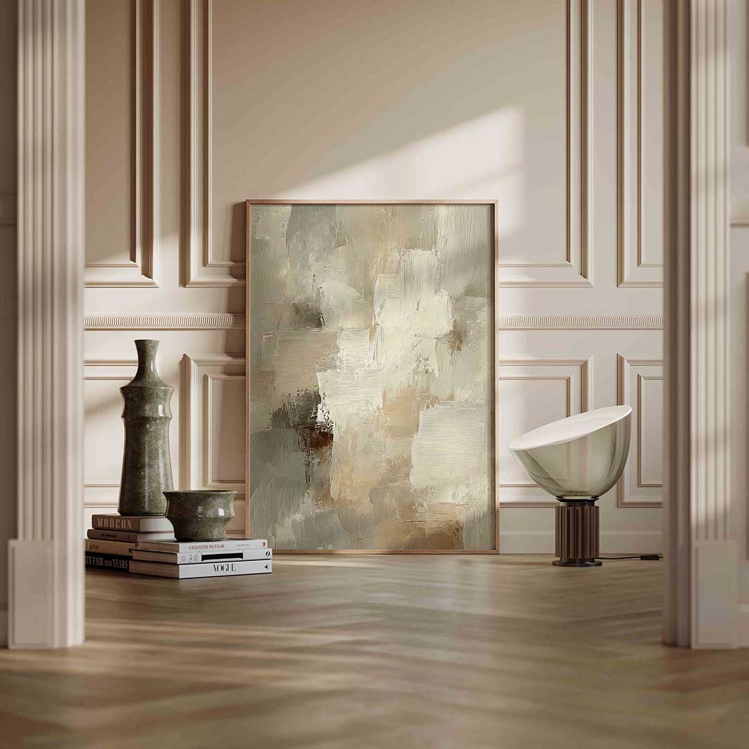 Abstracte beige textuur – staande abstracte textuur wanddecoratie van WallArtistic