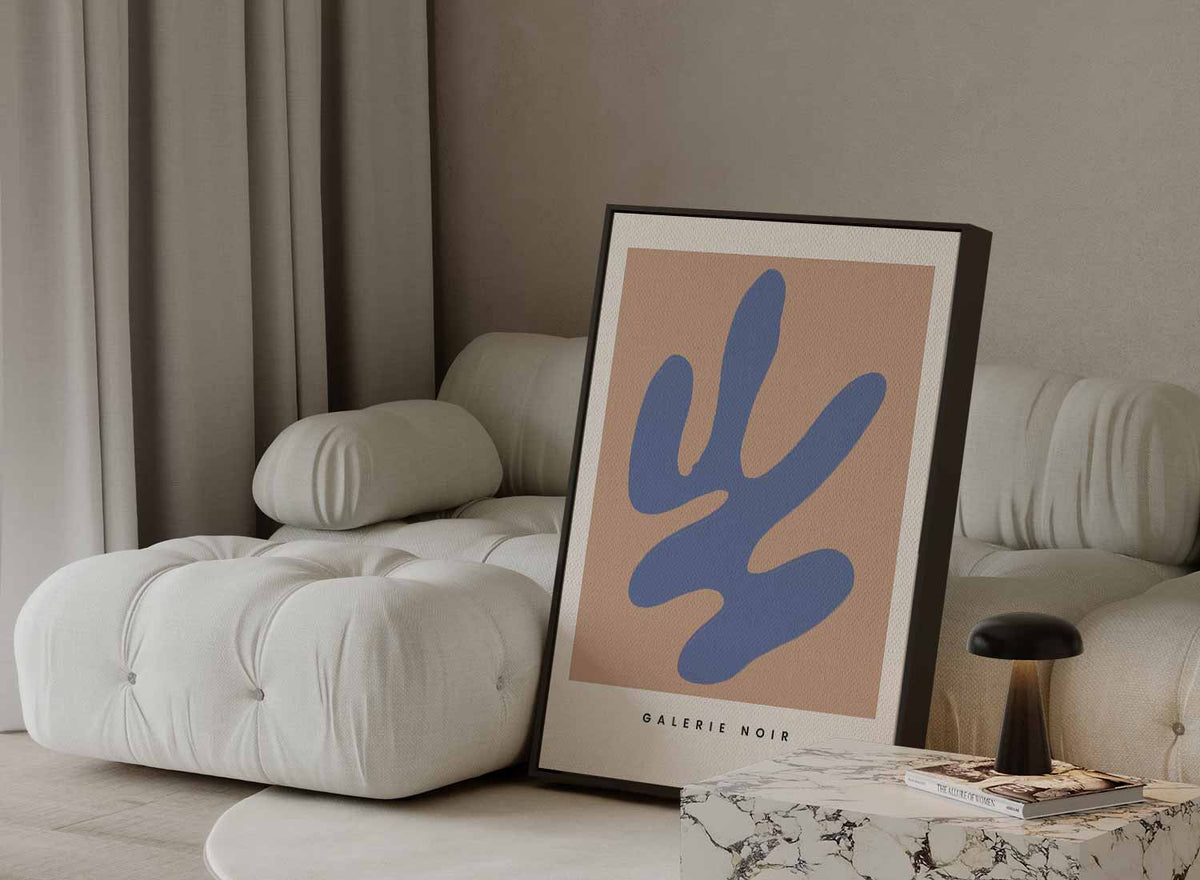 Blauwe Abstractie op Nude – canvas kunstwerk als wanddecoratie