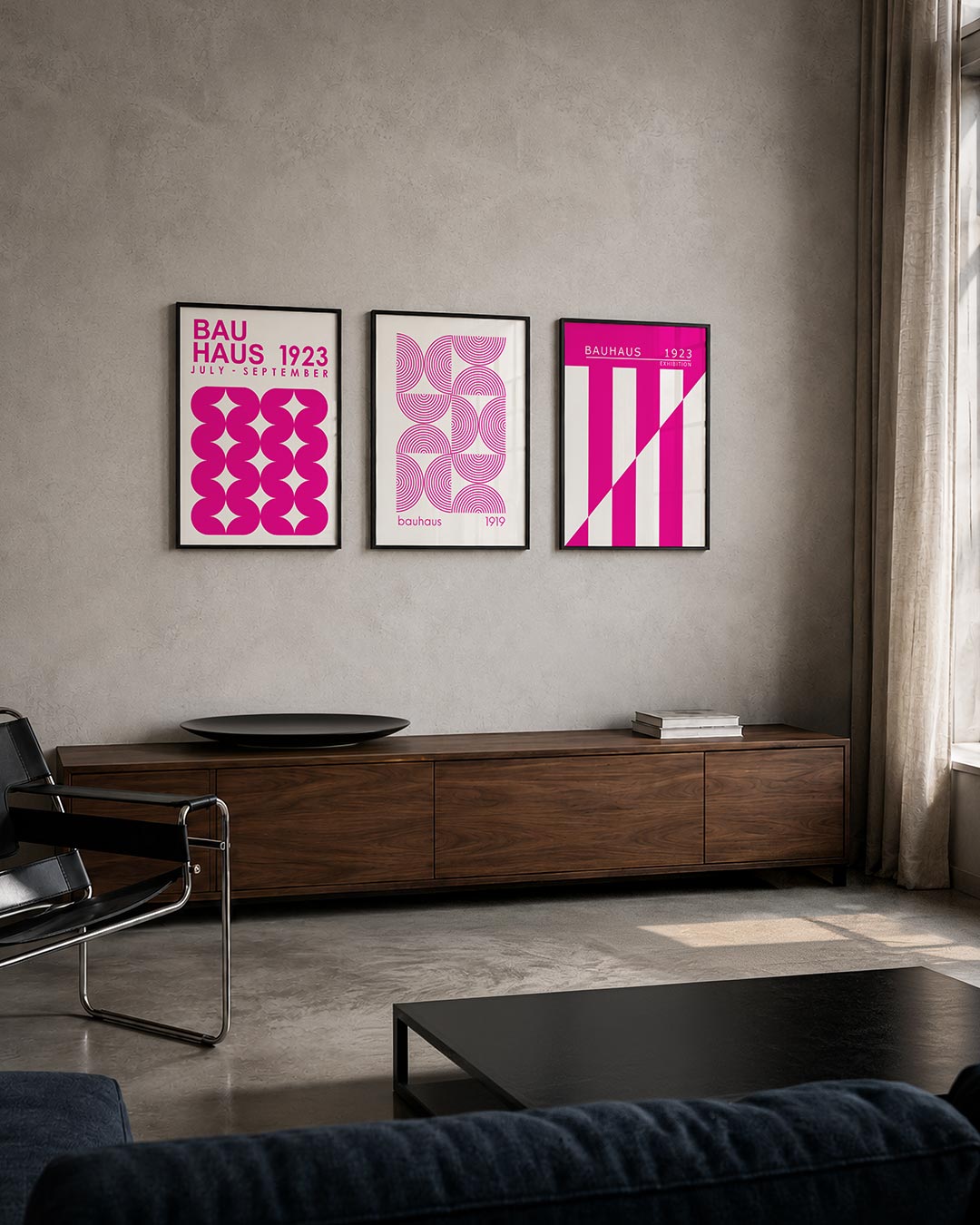 Vormen en ritme driedelige posterset – deze posterset in drie delen toont levendige roze vormen die ritmisch zijn