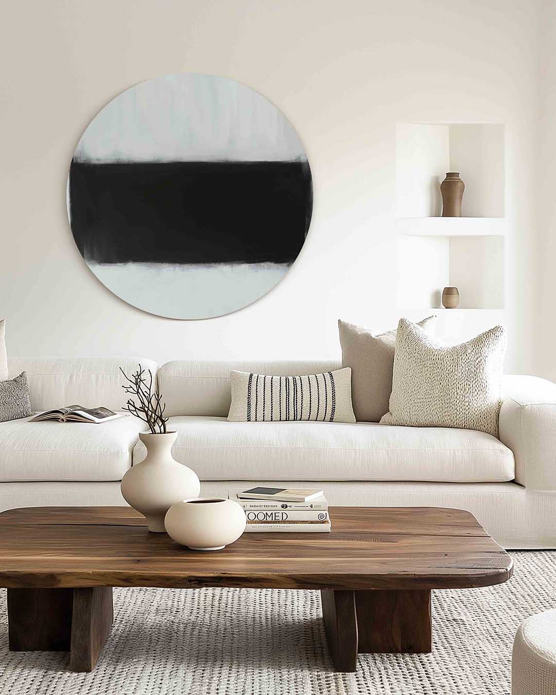 Zwart wit compositie – illustratie muurcirkel als ronde muurdecoratie