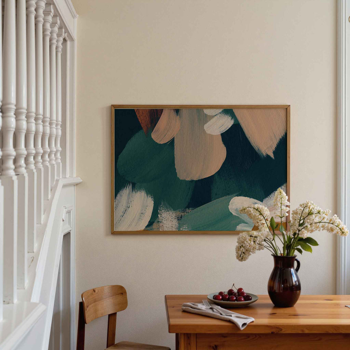 Abstracte penseelstreken – artistieke poster in liggend formaat