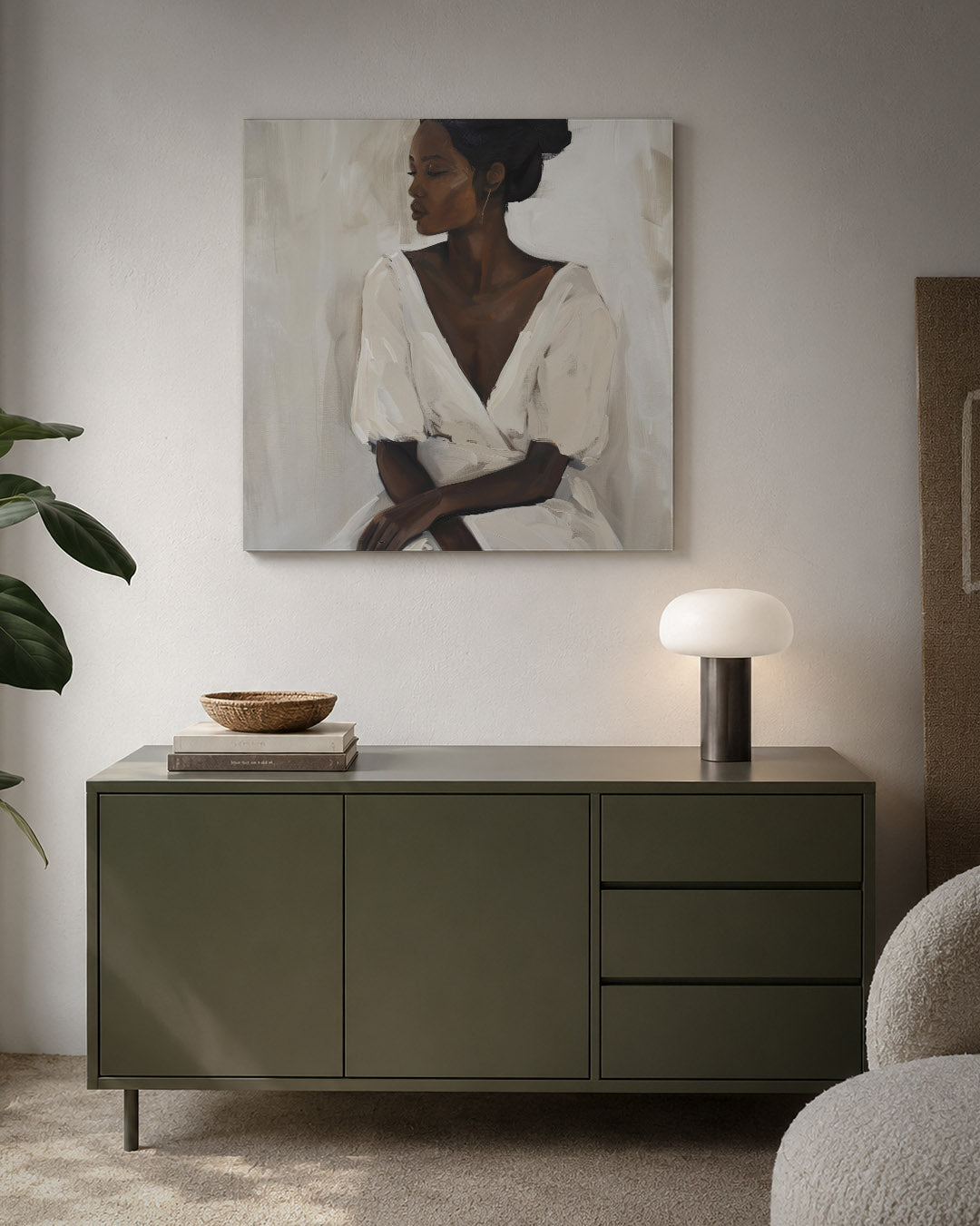 Elegante vrouwelijke pose kunstwerk – detailweergave – dit kunstwerk toont een vrouw in een serene pose, met zachte