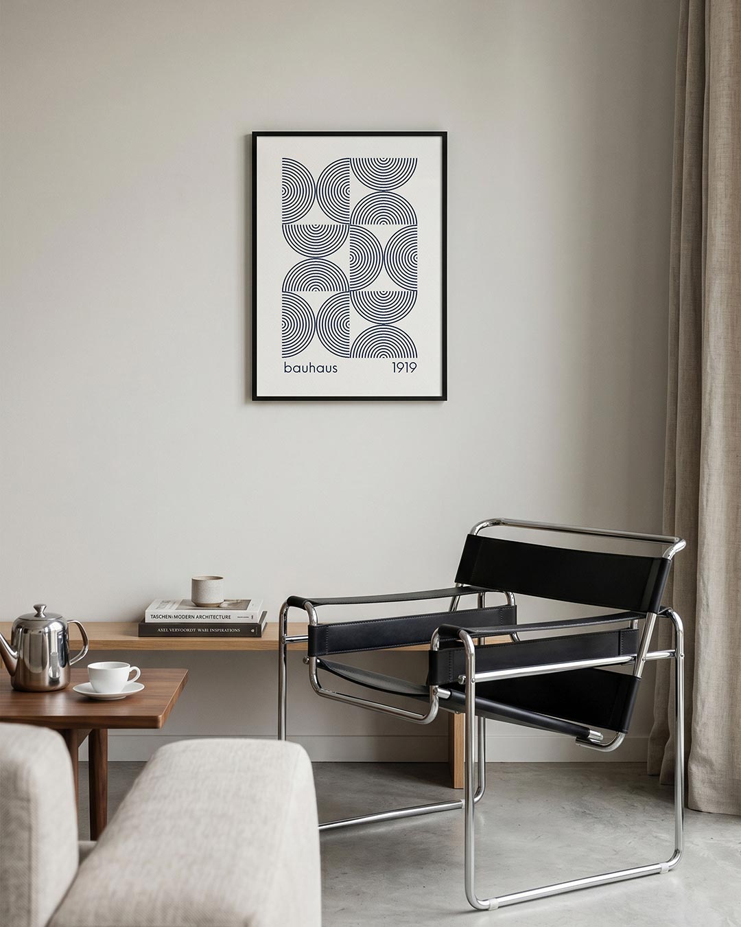 Cirkelpatroon en lijnen – geometrische Bauhaus poster in staand formaat