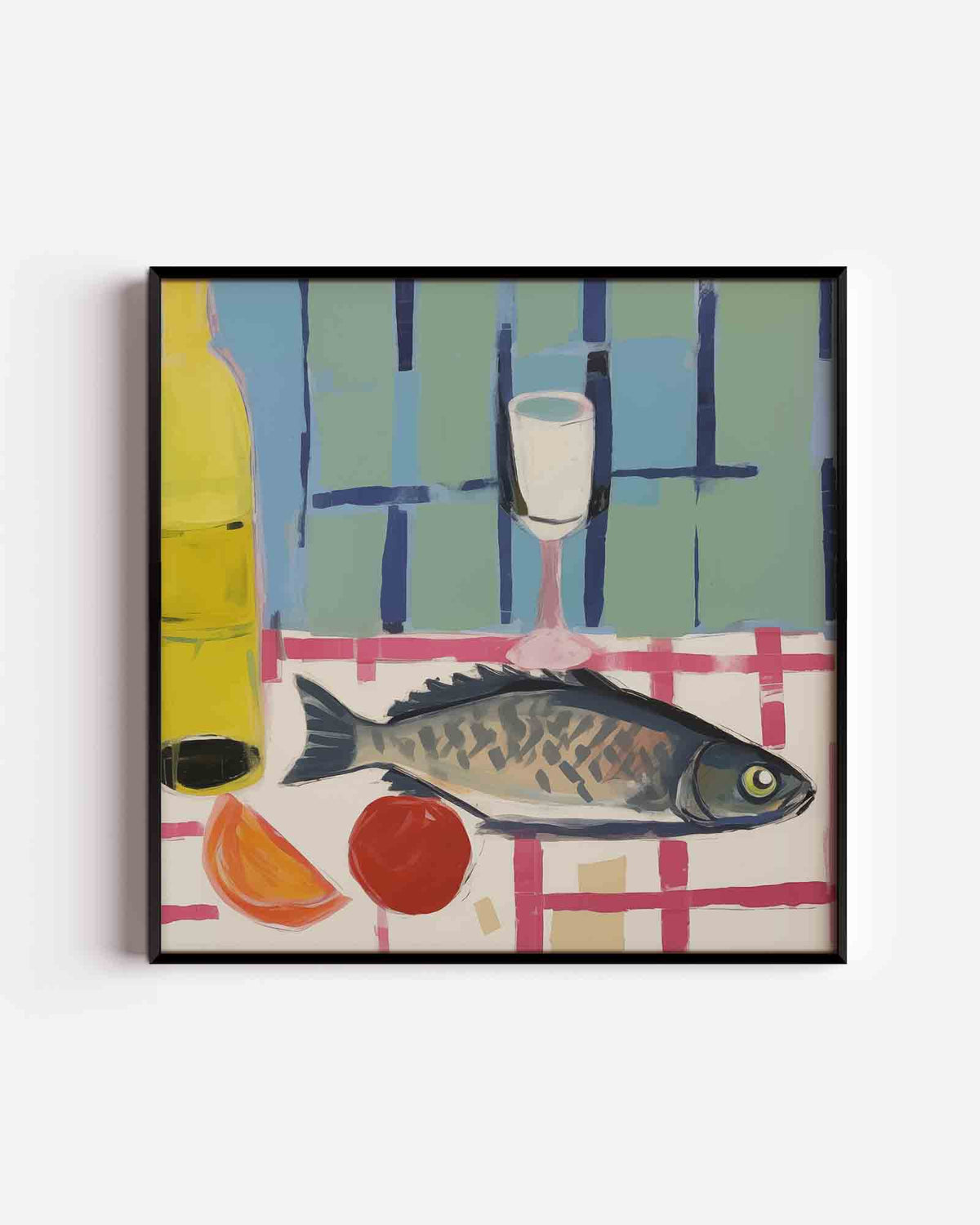 Vis en glas op tafel – keuken vierkante poster als wanddecoratie