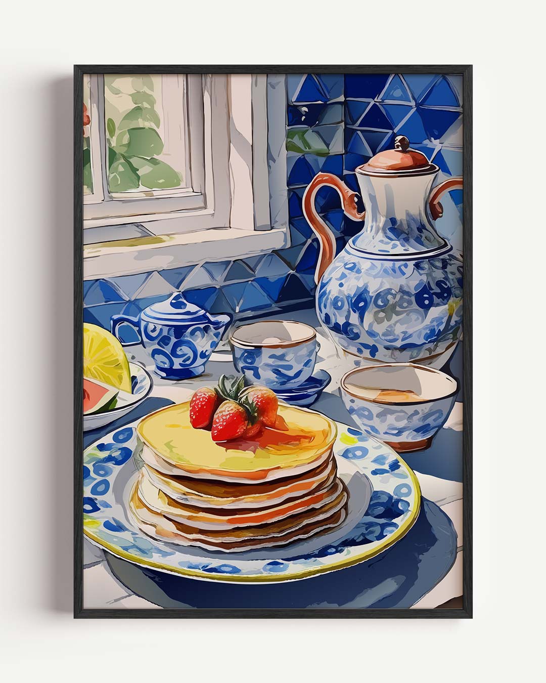 Ontbijt in Blauw – keuken portret poster als wanddecoratie