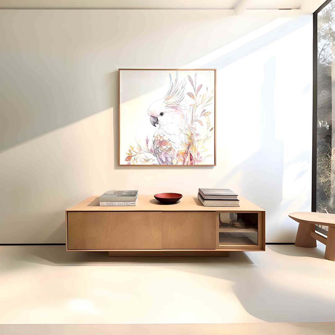 Witte kaketoe – vierkante dieren wanddecoratie van WallArtistic