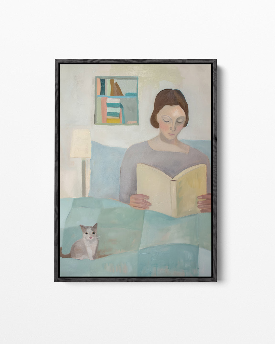 Lezende vrouw met kat – staand wanddecoratie kunstwerk