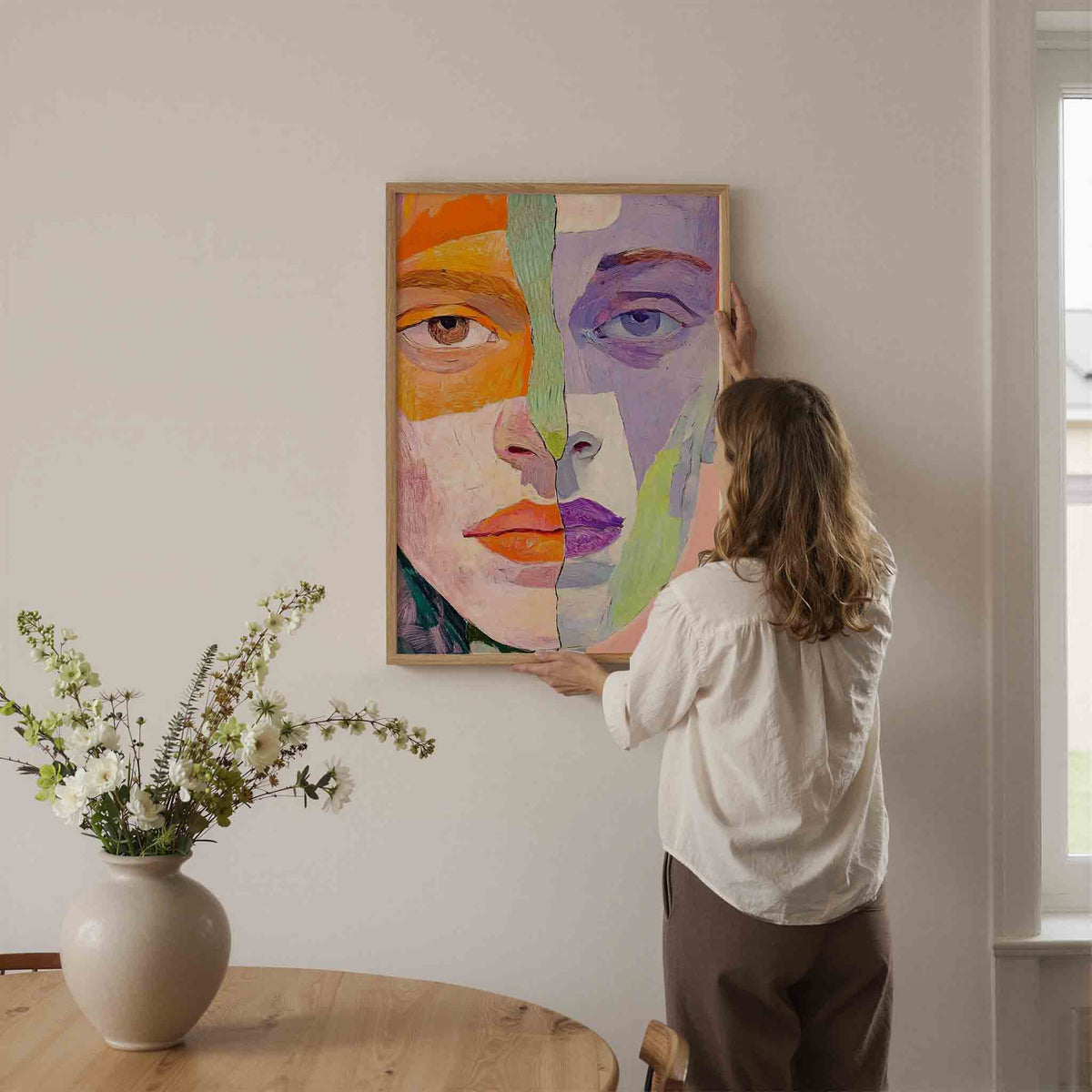 Gezicht in kleurrijke vlakken – dromerige illustratie als portret poster