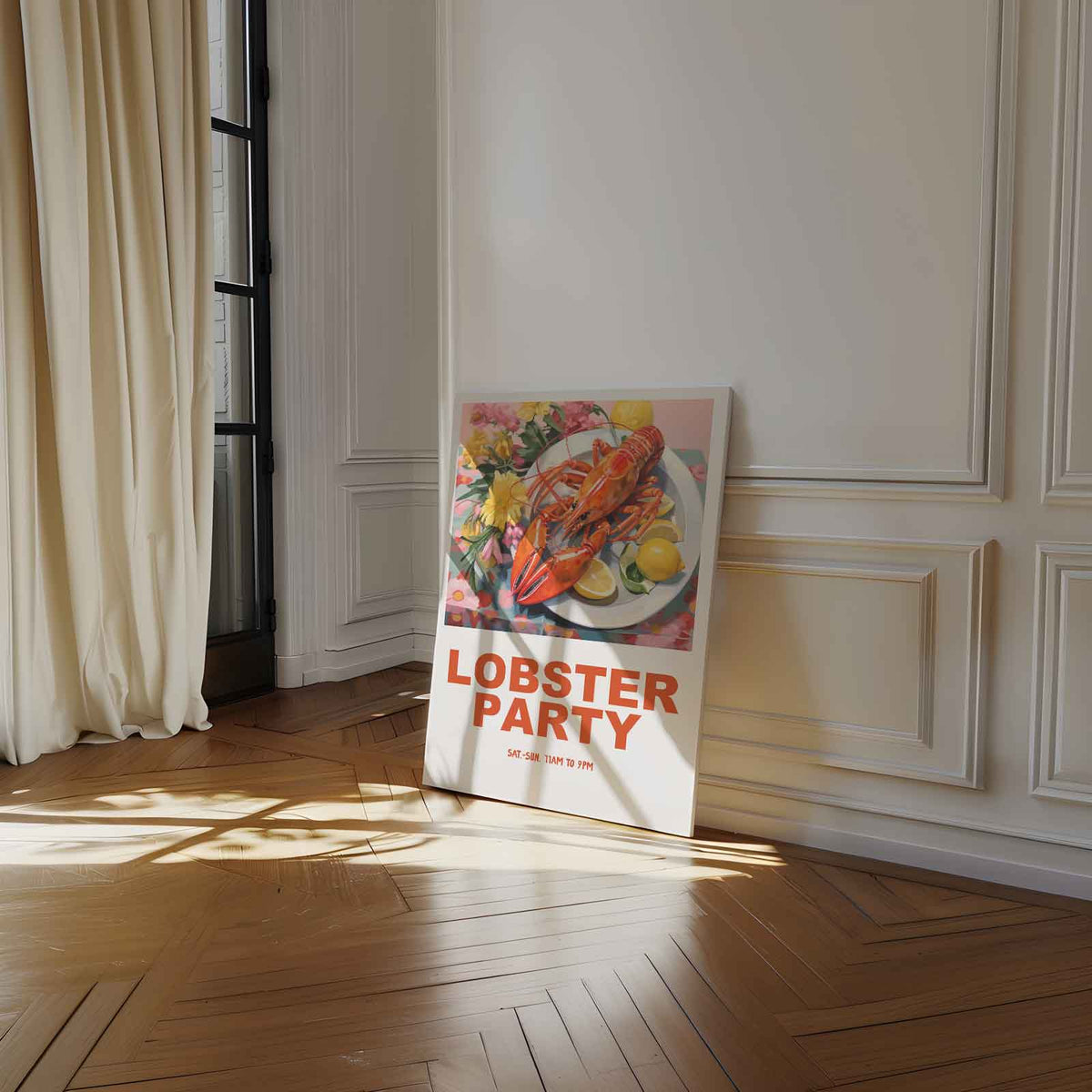 Lobster Party Poster – staand kunstwerk voor modern interieur